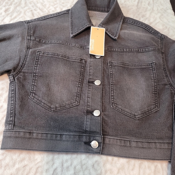 Michael kors women's Cropped Demin Jacket Size XS Steel Grey Washed NWT - Picture 3 of 15